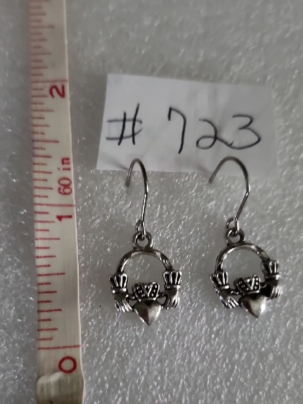 Hand Crafted Silver Tone Claddagh Drop Earrings - Picture 3 of 3